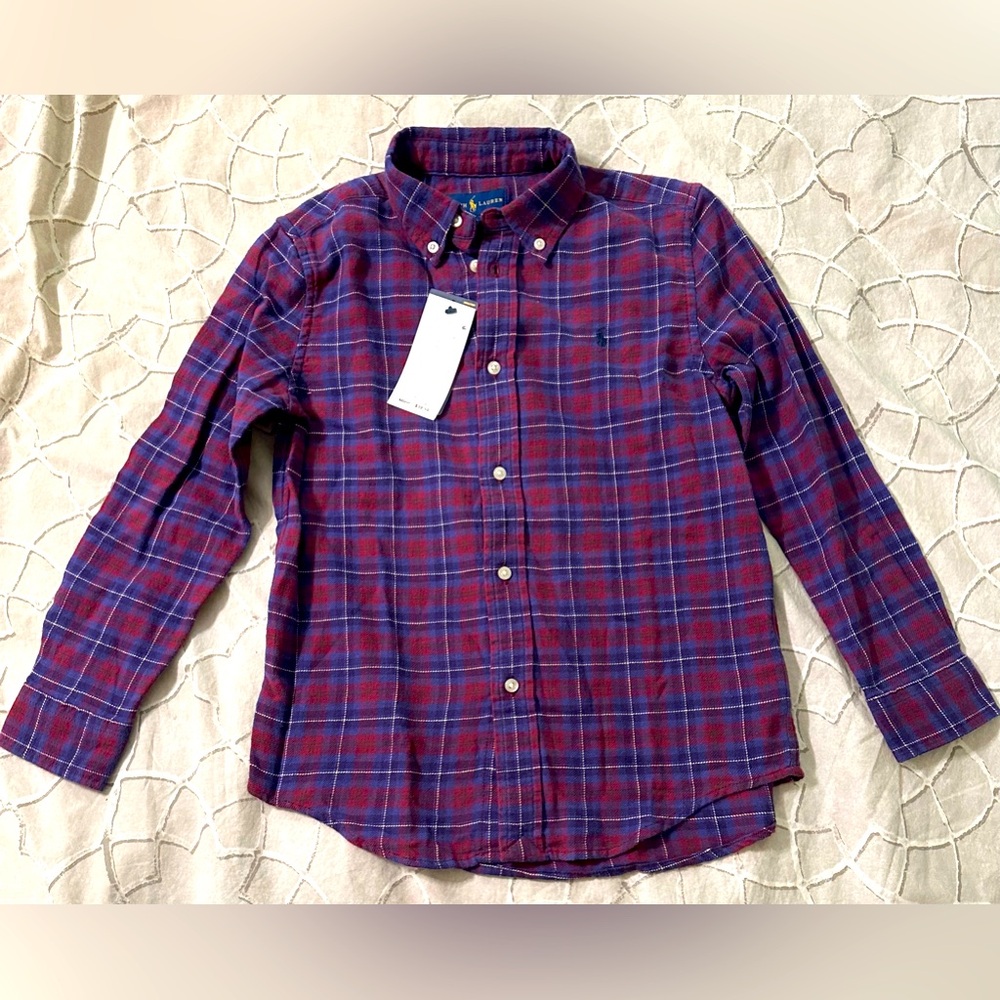 Ralph Lauren Long sleeve plaid polo button down boys size 7